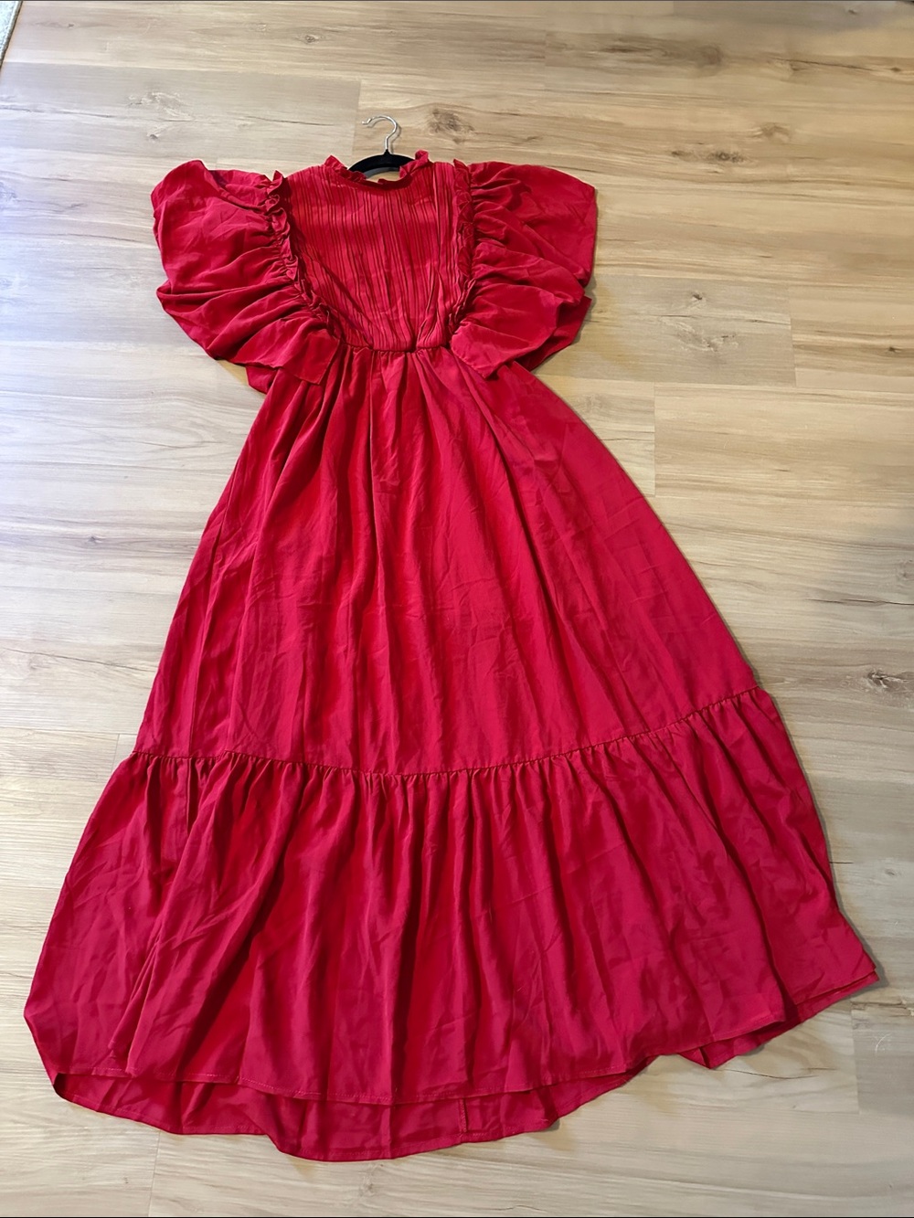 Women's Red Ruffle Sleeve Maxi Dress